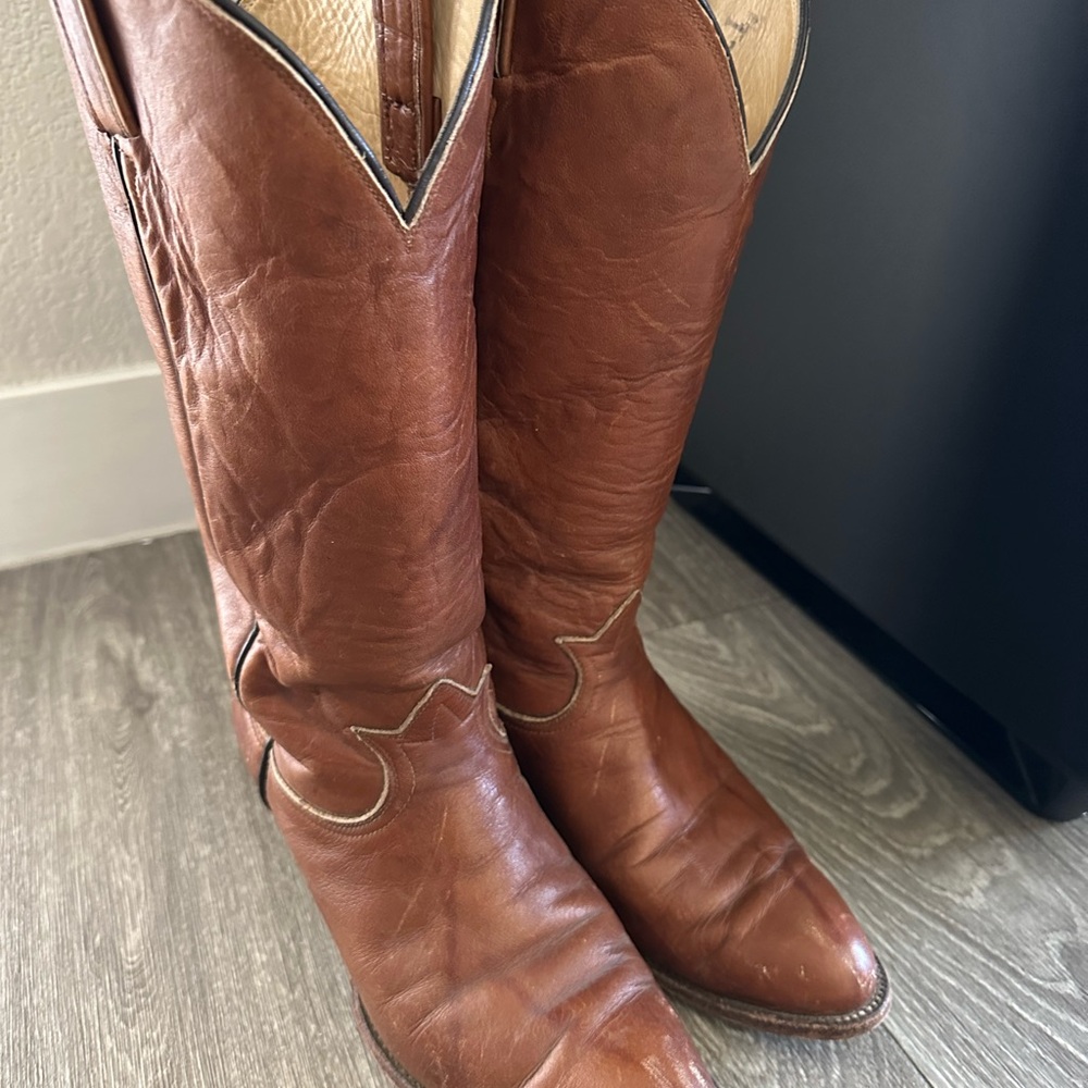 Vintage Brown Leather Cowboy Boots